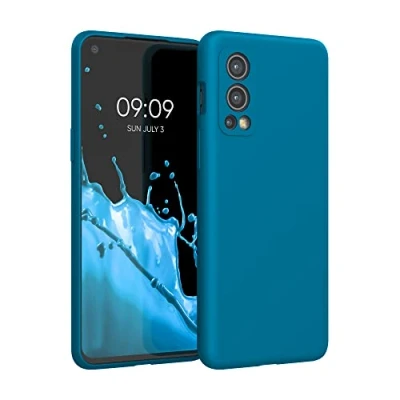 Abbildung von kwmobile Hülle kompatibel mit OnePlus Nord 2 5G Silikon Handy Case Handyhülle weiche Oberfläche kabelloses Laden Karibikblau