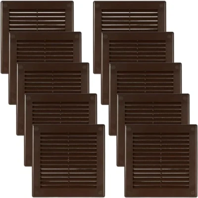 Abbildung von Vent Systems 150x150 mm 10 Stück Braune Lüftungsabdeckung flache, quadratische Lüftungsschlitze Integrierter Insektenschutz HVAC Lüftungsöffnungen für Badezimmer, Heimbüro