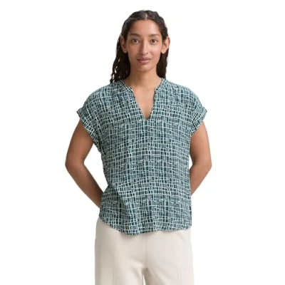 Abbildung von TOM TAILOR Damen 1046212 Bluse, 38116 Abstract Tel Green Grid Design, 34