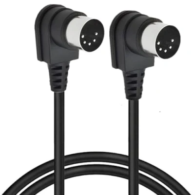 Abbildung von HTGuoji 90 Grad Winkel MIDI 5 Pin DIN Kabel, rechtwinkliges Doul Stecker auf Audiokabel für Musikmixer, Gerät, Tastatur (1 Meter)