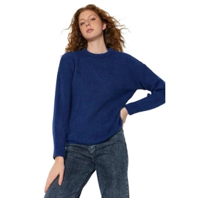 Abbildung von Trendyol Damen Oversize Basic Crew Neck Knitwear Sweater Pullover, Sax, S