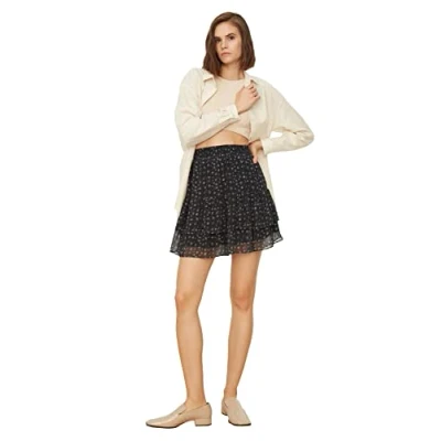 Abbildung von TRENDYOL Damen Schwarz Gefristertes Minirock Skirt, Schwarz, 38 EU