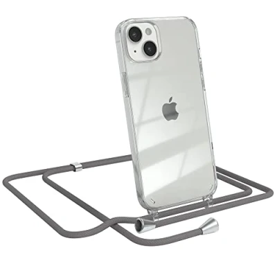 Abbildung von EAZY CASE Handykette kompatibel mit iPhone 14 Plus Handyhülle Umhängeband, Handykordel Schutzhülle, Silikonhülle, Hülle Band, Stylische Kette für Smartphone, Anthrazit