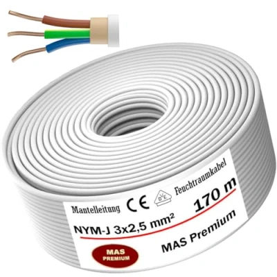 Abbildung von MAS Premium Feuchtraumkabel Stromkabel 5 200m Mantelleitung NYM J 3x1, 2,5 4 6 10 oder 5x1,5 16 Elektrokabel für feste Verlegung (NYM 3x2, mm², 170m)