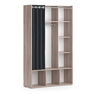 Abbildung von Vicco Kleiderschrank Luigi, Sonoma, 105.8 x 178.1 cm mit Vorhang Kleiderstange