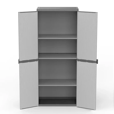 Abbildung von Adventa: Schrank aus Kunstharz PVC und PP, 2 Türen, 3 Einlegeböden, einfach zu montieren, modulares System, robust, geeignet für Innen Außenbereiche, 68 x 40 165 cm, Grau Schwarz