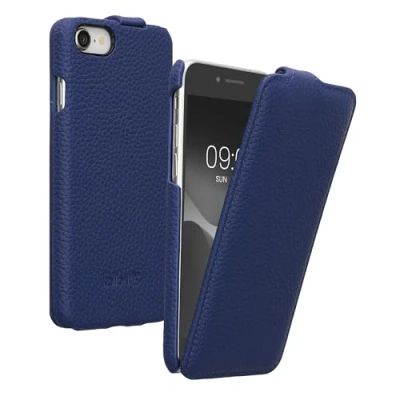 Abbildung von kalibri Flip Hülle Ultra Slim kompatibel mit Apple iPhone SE (2022) / (2020) 8 7 Leder Case Schutzhülle Tasche in Marineblau