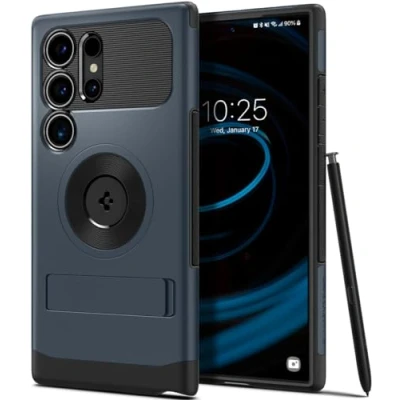 Abbildung von Spigen Slim Armor MagFit Hülle Kompatibel mit Samsung Galaxy S24 Ultra, MagSafe Zubehör Metal Slate