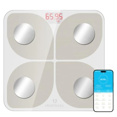 Abbildung von Healthkeep Körper Analyse Waage Bluetooth Personenwaage mit App, 180kg Kapazität, Weiß