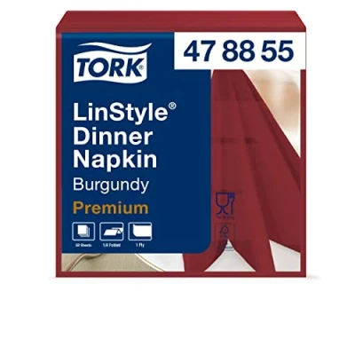 Abbildung von Tork 478855 Linstyle Premium Dinnerservietten Bordeauxrot / Servietten stoffähnlich und saugfähig 1 lagig Qualität 12 x 50 (600) Airlaid 39 cm (B L)