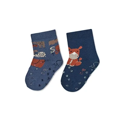 Abbildung von Sterntaler Baby Jungen Krabbelsocken ABS Krabbelsöckchen Doppelpack Dschungel aus Baumwolle mit Vollplüsch (Sohle) blau, 22