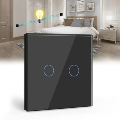 Abbildung von BSEED Touch Lichtschalter 2 Fach Wege Glas Schwarz LED Schalter Touchscreen Funktioniert mit Lampe EU Standard(Nicht Smart Schalter)