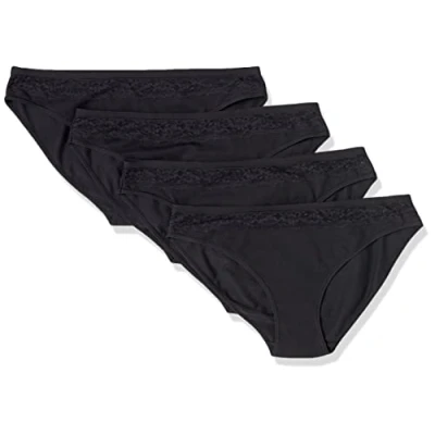 Abbildung von Amazon Essentials Damen Bikiniunterwäsche aus Baumwolle und Spitze, 4er Pack, Schwarz, 36
