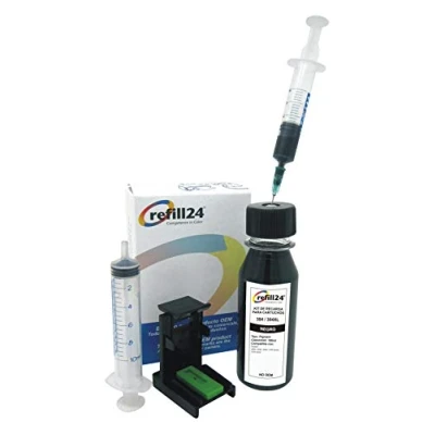 Abbildung von refill24 Nachfüllset: Nachfülltinte 100 ml kompatibel für Druckerpatronen HP 304, 304 XL Schwarz + Zubehör Druckertinte DeskJet 2630, 3720, 3730, 3735, 3750, 3760, Envy 5020, 5030, 5032