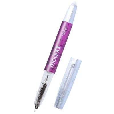 Abbildung von Online magiXX radierbarer Tintenroller Lila mit Tintenpatrone I Rollerball 0,7mm Strichstärke inkl. 1x Patrone blau Stift für Schule, Uni und Büro thermosensitive Tinte