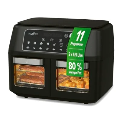 Abbildung von MAXXMEE Heißluftfritteuse Doppelkammer 11L 2 x 5,5l digitale Bedienung &amp; Sichtfenster, 2400,00 W, besonders fettarm