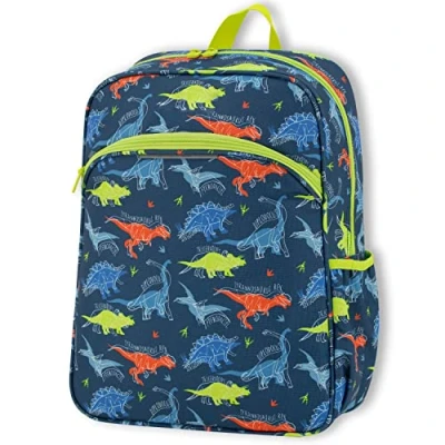Abbildung von OFITURIA Schulrucksack für Jungen, Rucksack anpassbar ans Auto, ergonomisch gepolsterte Träger, atmungsaktives Material, Kinderrucksack mit Vordertasche und Seitentasche (Jurasic)