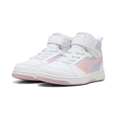 Abbildung von Puma Rebound V6 MID Blurry Dreams Unisex Sneaker high für Kinder, Größe: 28, White/rose mauve/cool weather Schuhe