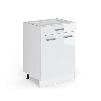 Abbildung von Vicco Unterschrank R Line, Weiß Hochglanz/Weiß, 60 cm mit Schubladen, ohne Arbeitsplatte