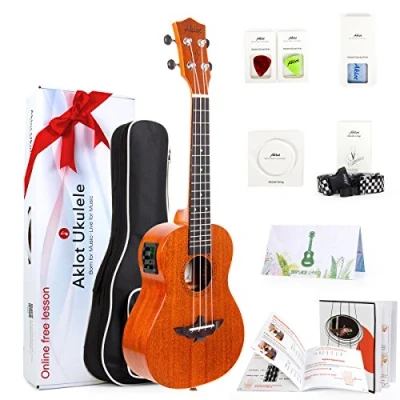 Abbildung von Aklot Elektrische Tenor Ukulele 26 Zoll mit EQ Ukulelen Solid Mahagoni Body Elektro Akustik Professional Anfänger Uke Bundle Robustes Buch,Gurt,3 Picks und Aquila Qualitäts Saiten