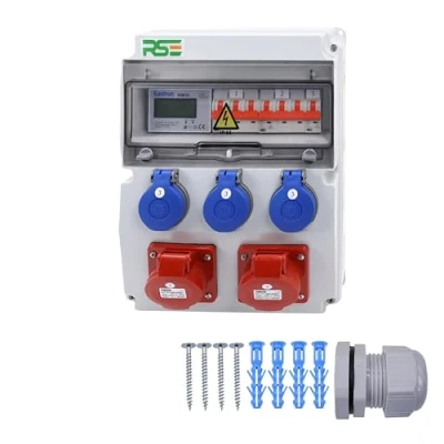 Abbildung von BAUSTROMVERTEILER WANDVERTEILER KOMPLETT VERDRAHTET 32A 16A 230V MIT CEE DOSE ZÄHLER IP65, 1. 2x16a 3x230 LS+ZÄHLER