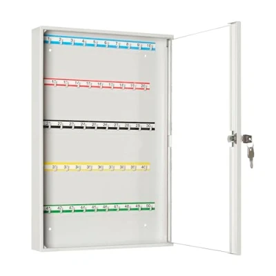 Abbildung von LEOMAR Schlüsselschrank, Schlüsselkasten mit 50 Haken, Schlüsselbox aus Stahlblech Glastüren, Festen Hakenleisten, Organizer zur Wandbefestigung, Abschließbar, 6 x 35 52 cm