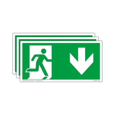 Abbildung von 3 Schilder Notausgang extra langnachleuchtend PVC selbstklebend 297x148mm gemäß ASR A1.3 DIN 7010 67510 Notausgangsschild Pfeil nach unten Fluchtwegschild Rettungsweg Dreifke® 160