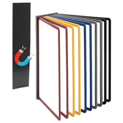 Abbildung von QWORK® Magnetischer Wand Sichttafelsystem mit 10 Sichttafeln A4 in Schwarz für Messehallen, Restaurants, Büros, öffentliche Plätze Inklusive Magnetplatte und Schrauben einfache Installation