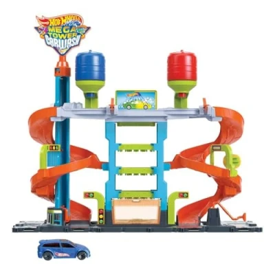Abbildung von Hot Wheels City Mega Turm Autowaschanlage, Fahrzeug &amp; Schienen Set, 4 Jahr(e), Kunststoff, Mehrfarbig