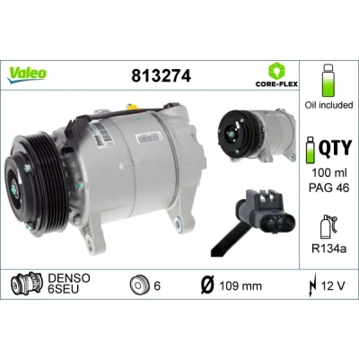 Abbildung von VALEO 813274 Kompressor 6SEU 12 PAG 46 R 134a mit Kompressoröl BMW: 5 Touring, Limousine, 1 Schrägheck, MINI: Clubman, Schrägheck