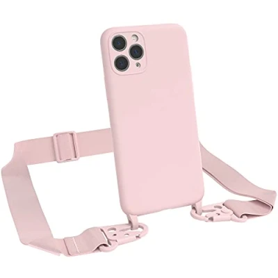 Abbildung von EAZY CASE Premium Silikon 2 in 1 Handykette kompatibel mit iPhone 11 Pro Handyhülle Umhängeband, Handykordel Silikonhülle, Hülle Band, Kette für Smartphone, Altrosa, Rosa