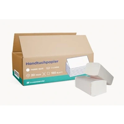 Abbildung von Inoverse Papierhandtücher 3200 Blatt, Falthandtücher, Papiertücher 25x23 cm ZZ falz, Paper Towels, für Spender, Einweghandtücher, Handtuchpapier, Weiß