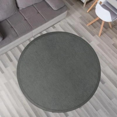 Abbildung von TT Home Krabbelmatte Babyzimmer Teppich Spielmatte Kinder Unifarben rutschfest Flauschig, Farbe: Grau Anthrazit, Größe:120 cm Rund