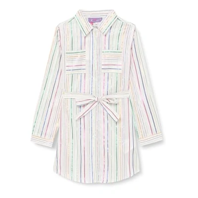 Abbildung von mimo Mädchen (Kids) Hemdblusenkleid Langarm 23430122, Weiss Mehrfarbige Streifen, 128
