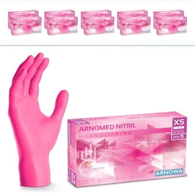 Abbildung von 1000 Stück ARNOMED Einweghandschuhe Pink, Einmalhandschuhe XS, Nitril Handschuhe, Nitrilhandschuhe puderfrei, Gummi Handschuhe Einweg, Schutzhandschuhe, in S, M, L, XL