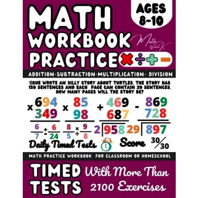 Abbildung von Maths Book for 8 10 Year Old, KS2 Workbook 4, 5, Addition, Subtraction, Multiplication, Division, Fractions, Word Problems: 2 Digit, ... Timed Tests, ( Kids Ages ), Grade 3 4