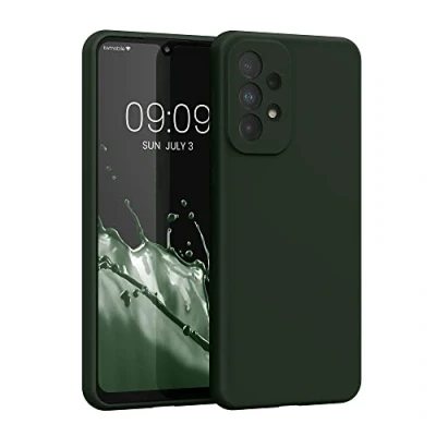 Abbildung von kwmobile Hülle kompatibel mit Samsung Galaxy A33 5G Silikon Handy Case Handyhülle weiche Oberfläche kabelloses Laden Dunkelgrün matt