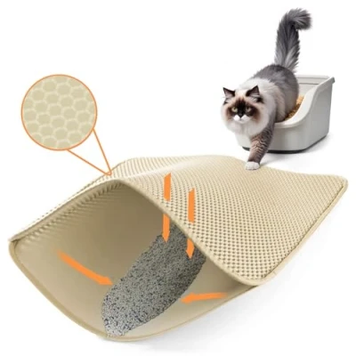 Abbildung von Ycozy Katzenklo Matte Groß 62 x 42cm Katzenstreu für Toilette Oxford Stoff Unterleger Waben Vorleger Wasserdicht/Urinbeständig Streukontrolle