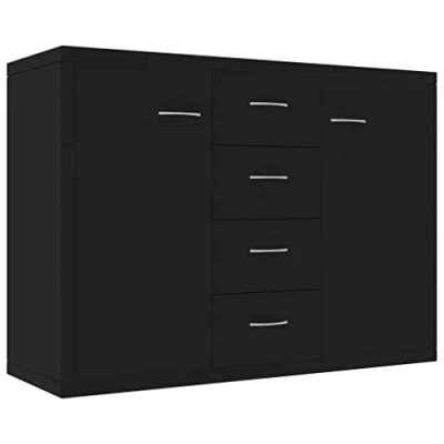 Abbildung von vidaXL Sideboard, Kommode mit viel Stauraum, Schrank 4 Schubladen 2 Türen, Mehrzweckschrank Anrichte für Wohnzimmer, Schwarz 88x30x65cm Holzwerkstoff