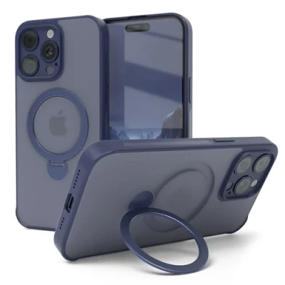 Abbildung von EAZY CASE MagSafe Handyhülle für iPhone 15 Pro Max kompatibel mit Hülle Ständer 360 Ring &amp; Magnetfunktion zum Aufstellen Cover Nacht Blau