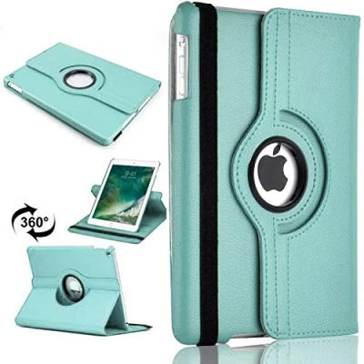 Abbildung von TechDealsUK 360 Grad drehbarer Leder Standfuß für Apple iPad Air 2 2014, Hellblau