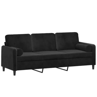 Abbildung von vidaXL Sofa 3 Sitzer, Couch mit Zierkissen, Liegesofa für Wohnzimmer, Polstersofa Sessel Relaxsofa Loungesofa Relaxcouch, Schwarz Samt