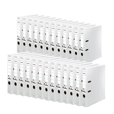 Abbildung von Original Falken 25er Pack Recycolor Umwelt Ordner Öko. Made in Germany. Farbiger Papierbezug außen 5 cm schmal DIN A4 weiß Ringordner Aktenordner Briefordner CO2 Neutral Blauer Engel