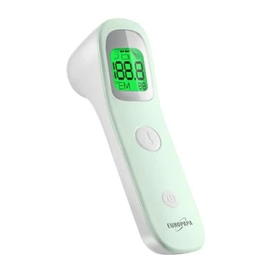 Abbildung von EUROPAPA Fieberthermometer für Baby Kinder Erwachsene, 1 x &amp; 2 AAA Batterien im Lieferumfang enthalten, Stirnthermometer, Fieberalarm, C/F Schalter, 30 facher Messwertspeicher