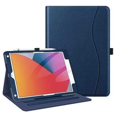 Abbildung von Fintie Hülle für iPad 9. Generation 2021/8. Gen 2020/7. 2019 10.2 Zoll, [Eckenschutz] Multi Winkel Betrachtung Folio Stand Schutzhülle mit Dokumentschlitze, Auto Sleep/Wake, (Marineblau)