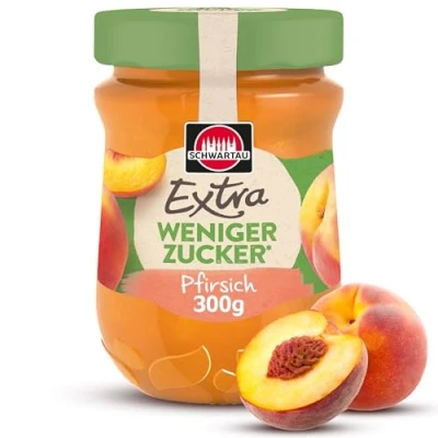 Abbildung von Schwartau Extra Weniger Zucker Pfirsich, zuckerreduzierter Fruchtaufstrich, 300g