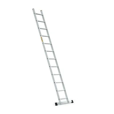 Abbildung von DRABEST PRO Serie Anlegeleiter Aluminium Stufenleiter 12 Stufen mit Leiterhaken Tragfähigkeit 150 kg Anti Rutsch Füße, Leichtes Gewicht, korrosionsbeständig EN131