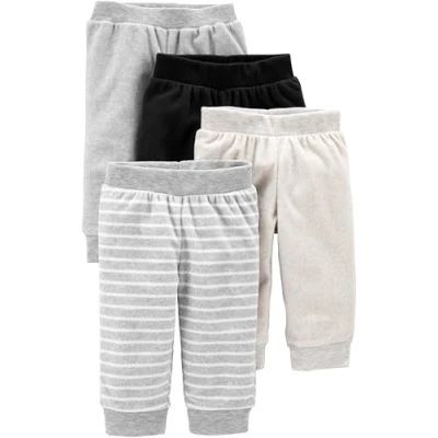 Abbildung von Simple Joys by Carter&#039;s Unisex Baby 4 Pack Fleece Infant and Toddler Pants, Elfenbein/Hellgrau/Schwarz/Weiß Streifen, Frühchen (4er Pack)