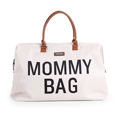 Abbildung von Childhome, Mommy Bag, Wickeltasche, Mutterschaft, Reisetasche, Großes Fassungsvermögen, Wickelunterlage, Verstellbarer Schulterriemen, Unterteilt, Isoliertasche, Kofferdurchführung, Ecru/Schwarz