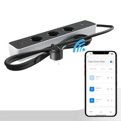 Abbildung von Calex Smart Steckdosenleiste mit Bluetooth, Wi Fi Steuerung, USB C Schnellladung und Energiemonitoring 4 Steckdosen, 2 A, 1 C, 16A, 3680W